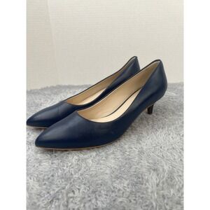 Cole Haan Kitten Heel Pumps Womens 10 Navy Blue Leather Pointed Toe Grand OS